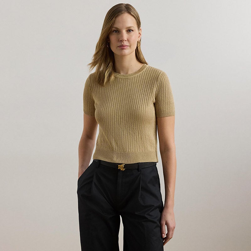 LAUREN RALPH LAUREN / ローレン ラルフ ローレン リブ リネンブレンド ショートスリーブ セーター LAUREN RALPH LAUREN リブ リネンブレンド ショートスリーブ