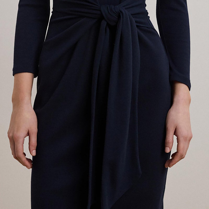 【RALPH LAUREN】コットン混紡 タイフロント クルーネックドレス LAUREN RALPH LAUREN タイフロント コットンブレンド クルー
