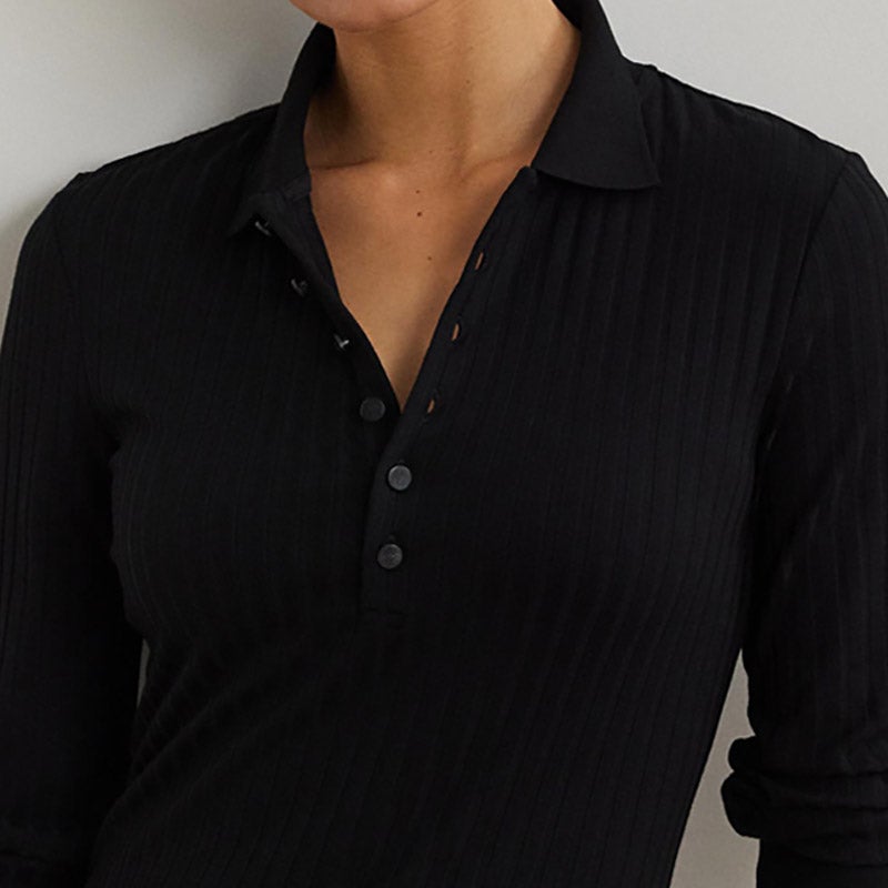 LAUREN RALPH LAUREN / ローレン ラルフ ローレン リブニット スリークォータースリーブ ポロシャツ リブニット スリークォータースリーブ ポロシャツ | ラルフ