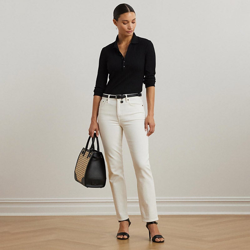 LAUREN RALPH LAUREN リブニット スリークォータースリーブ