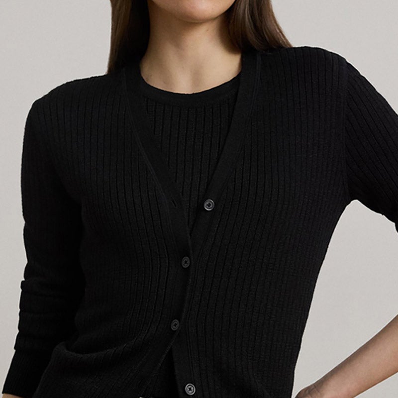 LAUREN RALPH LAUREN / ローレン ラルフ ローレン リブニット リネンブレンド Vネック カーディガン リブニット リネンブレンド Vネック カーディガン | ラルフ
