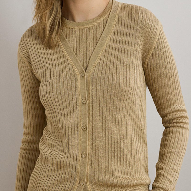 RALPH LAUREN ニットカーディガン リネン 100% Vネック LAUREN RALPH LAUREN リブニット リネンブレンド Vネック