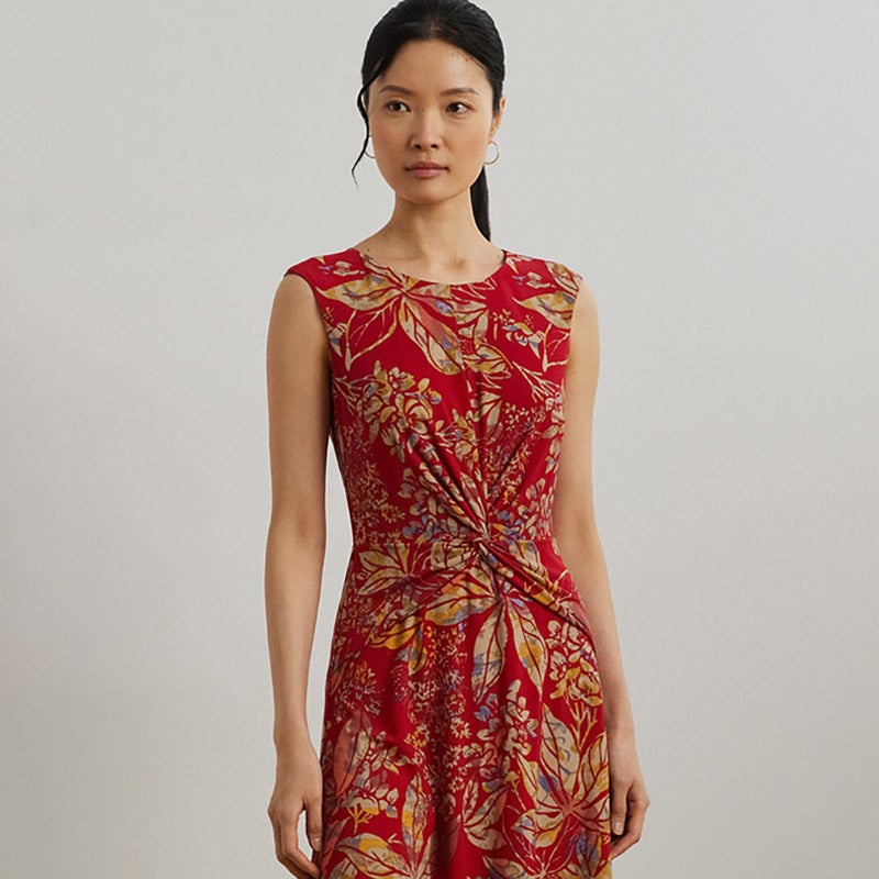 Ralph Lauren イブニングドレス フローラル ラッフル ドレス LAUREN RALPH LAUREN フローラル ツイストフロント ストレッチ