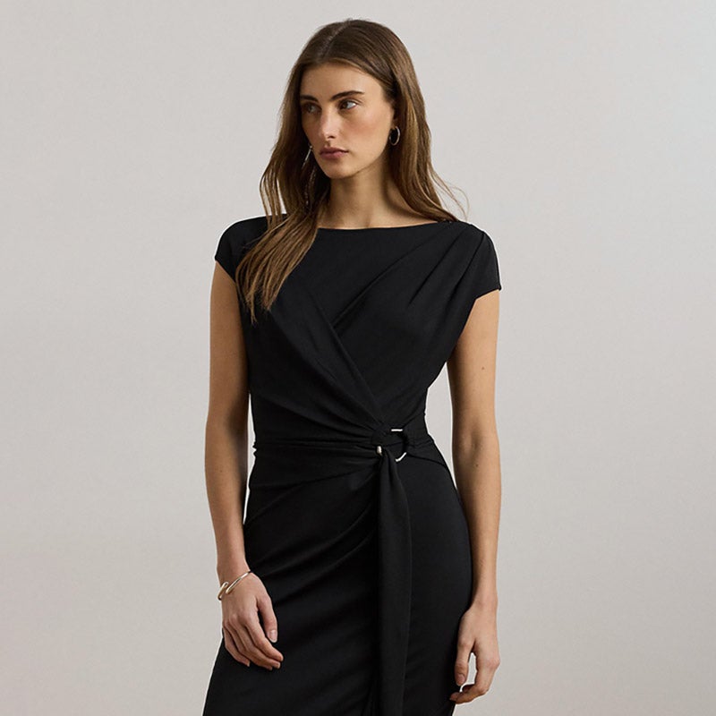◆LAUREN RALPH LAUREN◆キャップスリーブ ジャージードレス リングトリム ジャージー キャップスリーブ ドレス | ラルフ