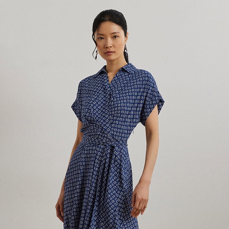 LAUREN RALPH LAUREN ジオプリント ベルテッド クレープ ドレス