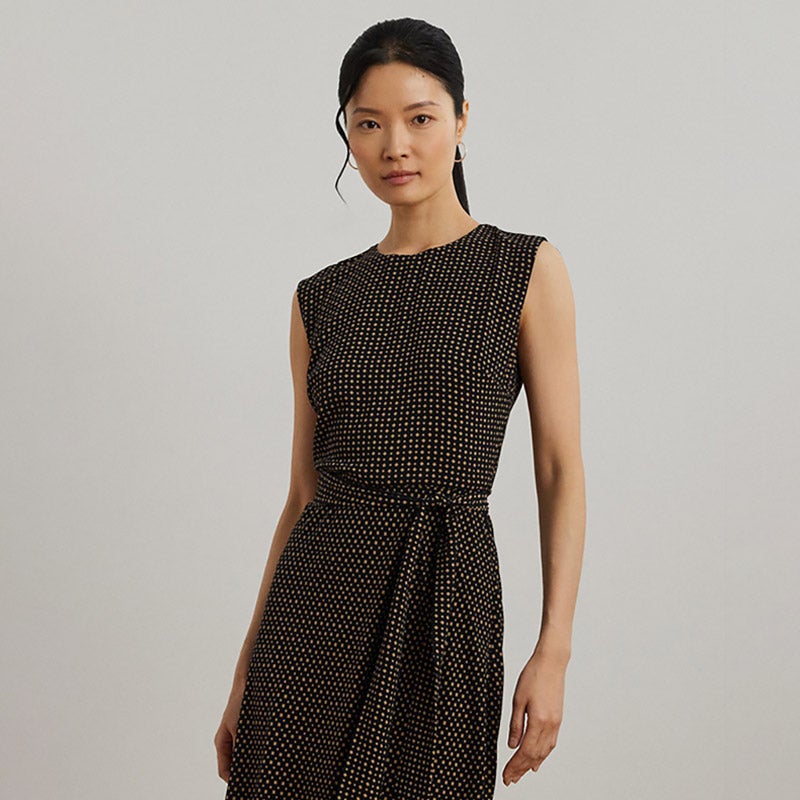 ローレン ラルフ ローレン LAUREN RALPH LAUREN ジオプリント ベルテッド バブル クレープ ドレス （001ブラック） LAUREN RALPH LAUREN ジオプリント ベルテッド バブル クレープ