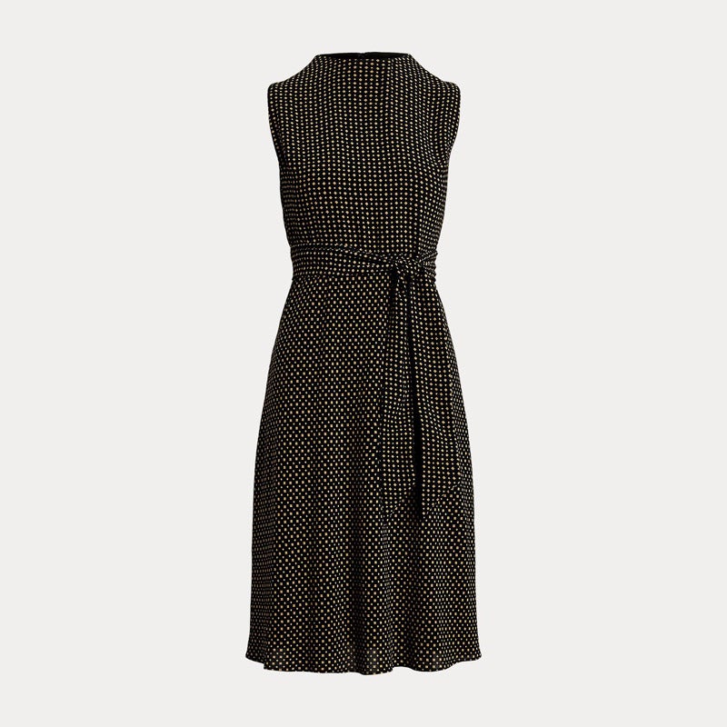 ローレン ラルフ ローレン LAUREN RALPH LAUREN ジオプリント ベルテッド バブル クレープ ドレス （001ブラック） LAUREN RALPH LAUREN ジオプリント ベルテッド バブル クレープ