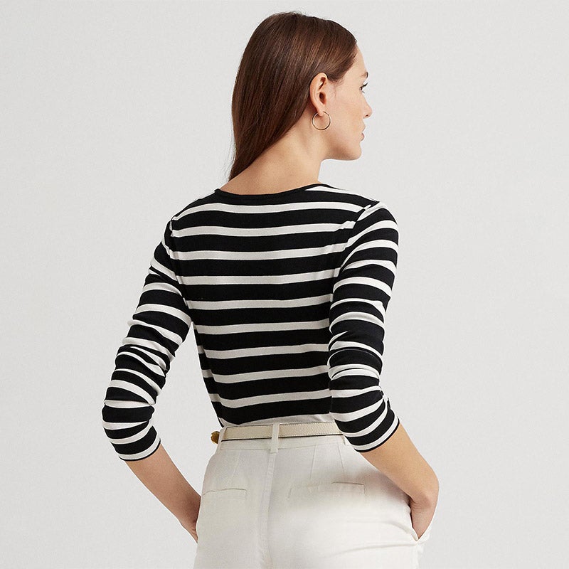 LAUREN RALPH LAUREN ストライプド コットン ロングスリーブ T