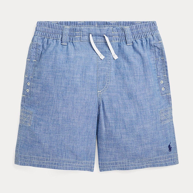 インディゴ シャンブレー ドローストリング ショートパンツ