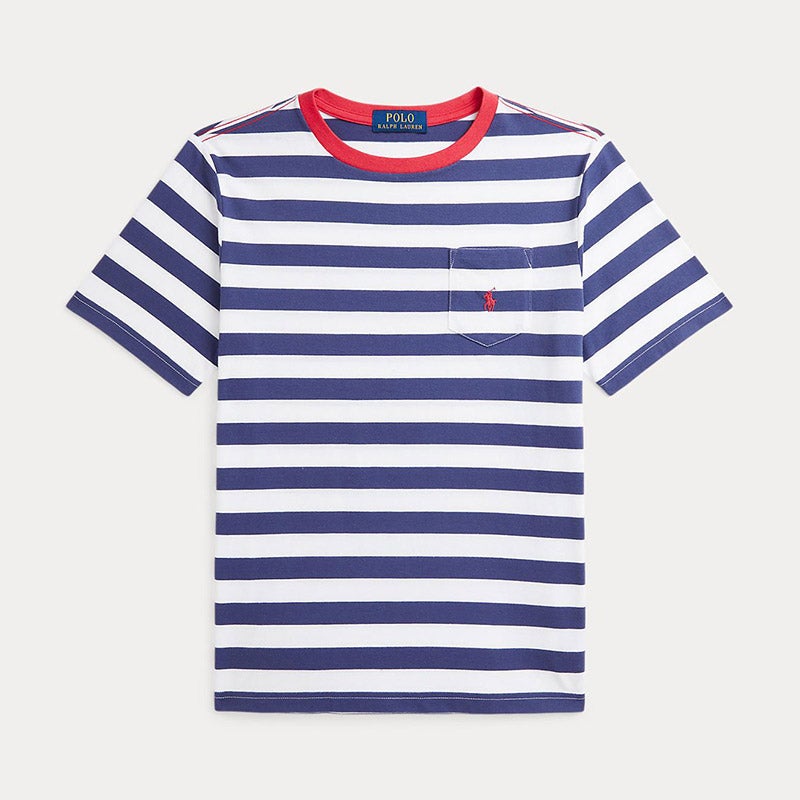 ストライプド コットン ジャージー ポケット Tシャツ