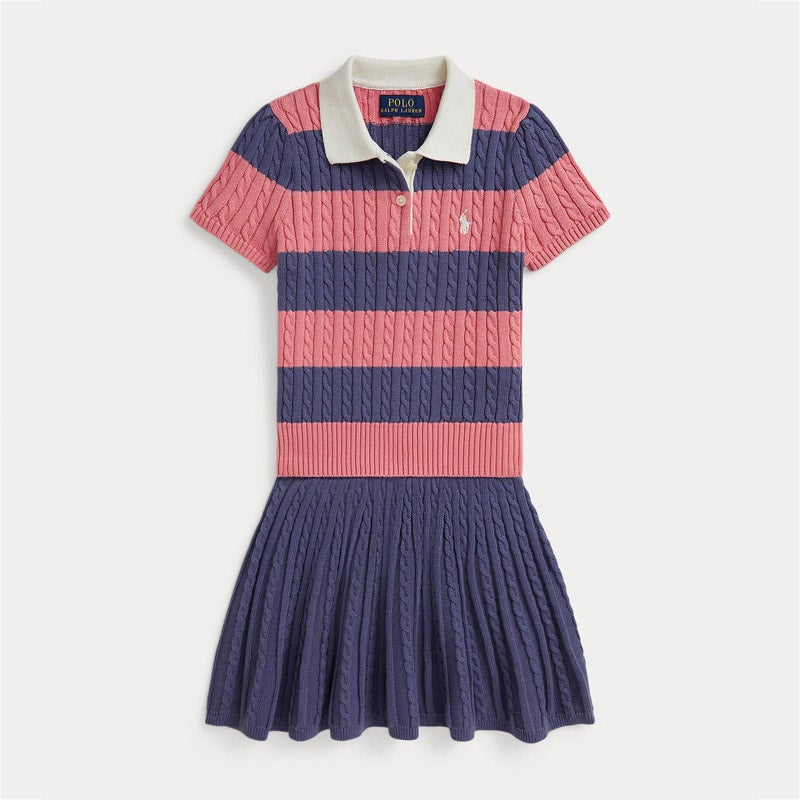 ケーブル コットン Polo セーター & スカート セット