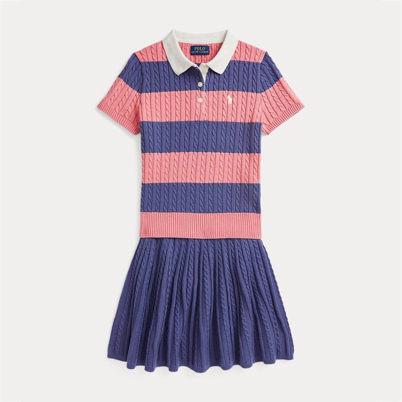 ケーブル コットン Polo セーター & スカート セット
