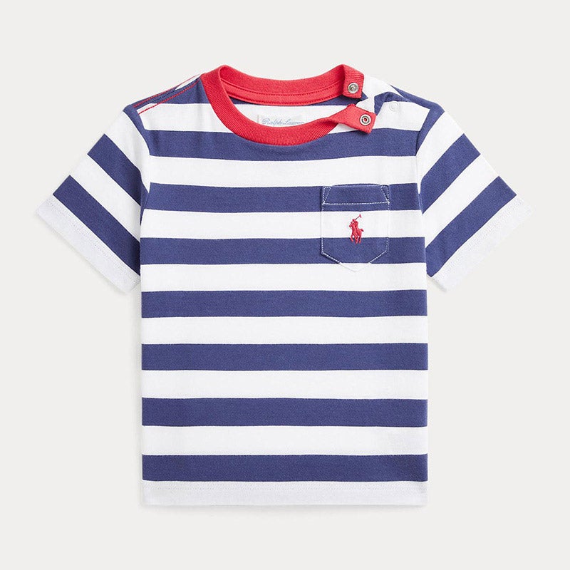ストライプド コットン ジャージー ポケット Tシャツ