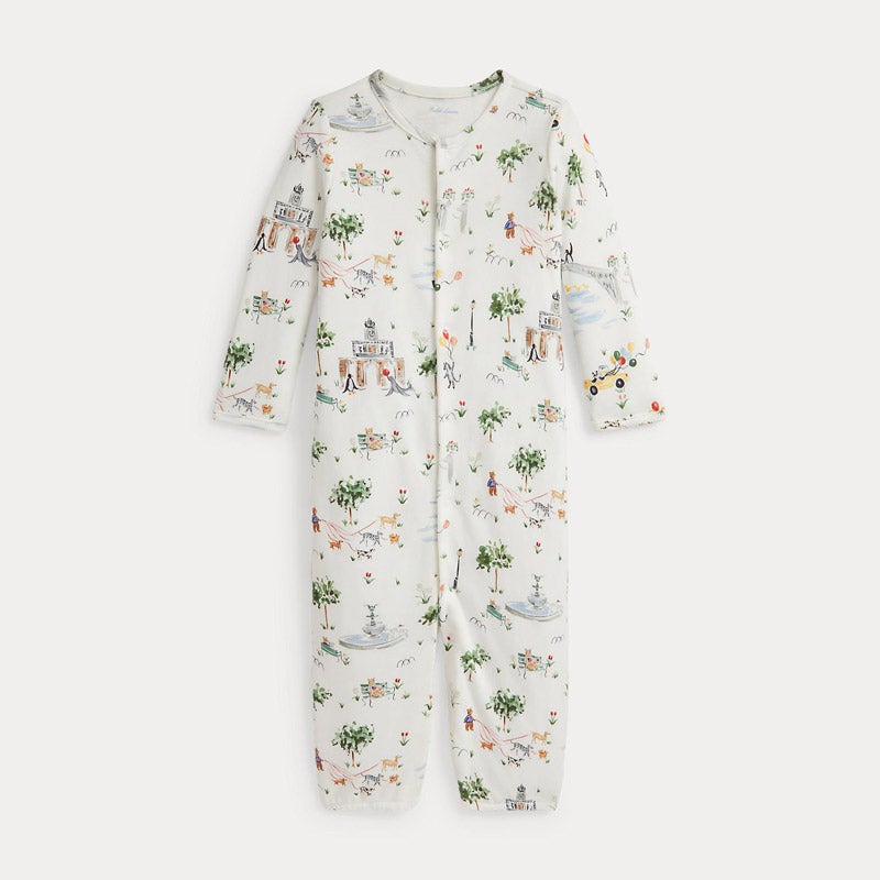 【todaka0414 】Ralph Lauren ベージュ カバーオール RALPH LAUREN BABY ストライプド ニット オックスフォード