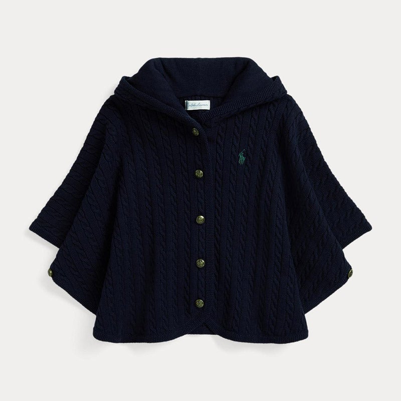RALPH LAUREN BABY ミニケーブル コットン フーデッド ポンチョ