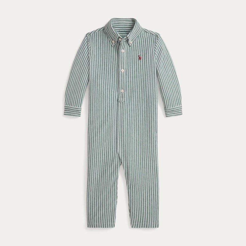 【todaka0414 】Ralph Lauren ベージュ カバーオール RALPH LAUREN BABY ストライプド ニット オックスフォード