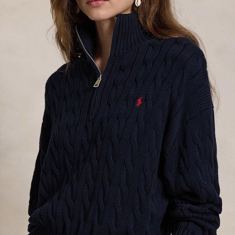 Polo Ralph Lauren ケーブルニットジャケット ジップ 白 RALPH LAUREN｜ケーブルニット コットン クォータージップ