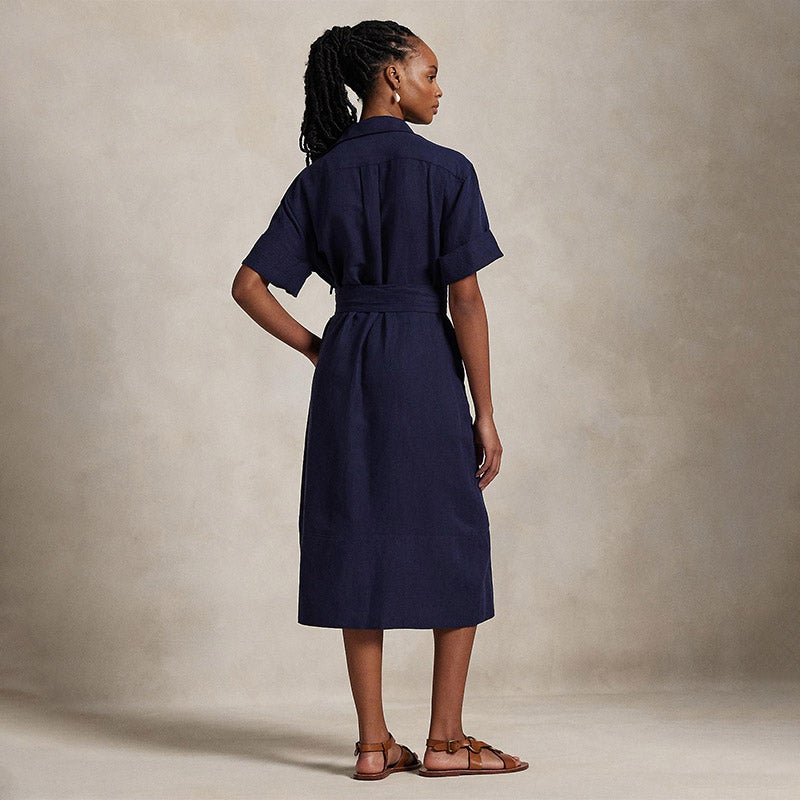 【POLO RALPH LAUREN】ベルト付き シルクブレンド Aラインドレス POLO RALPH LAUREN(ウィメンズ) ベルテッド シルクブレンド
