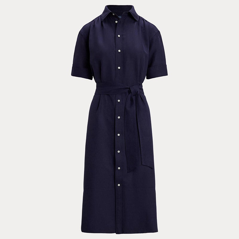 【POLO RALPH LAUREN】ベルト付き シルクブレンド Aラインドレス POLO RALPH LAUREN（ウィメンズ） ベルテッド シルクブレンド