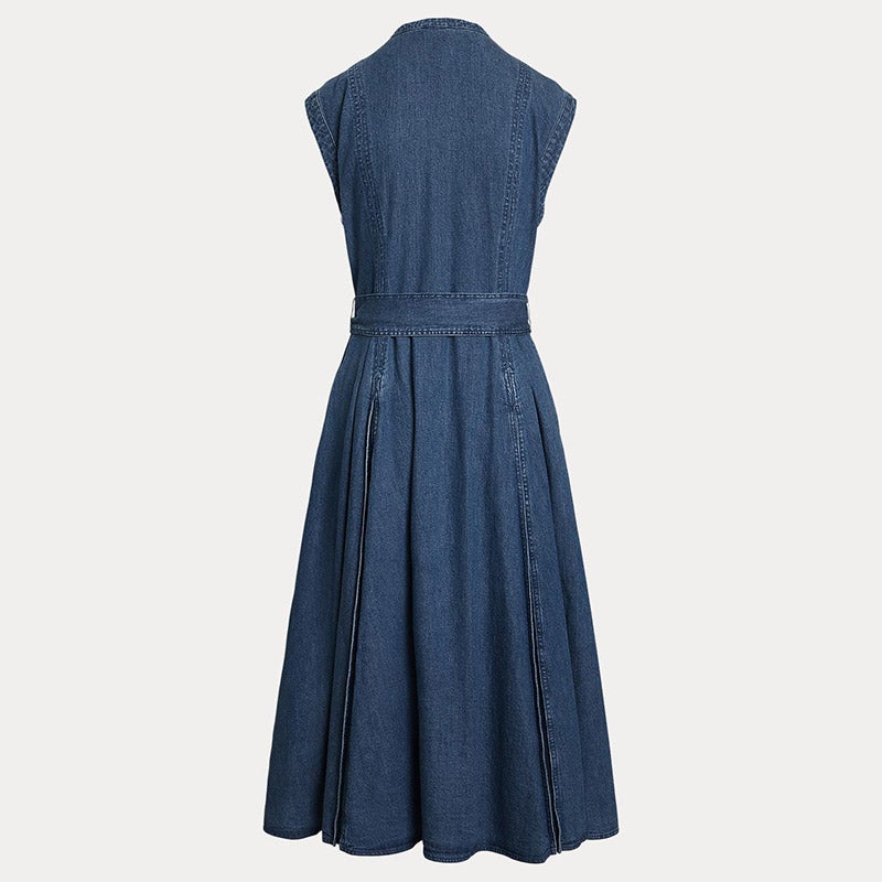 【Ralph Lauren】ベルテッド デニム スリーブレス Aラインドレス ベルテッド デニム スリーブレス Aライン ドレス | ラルフ