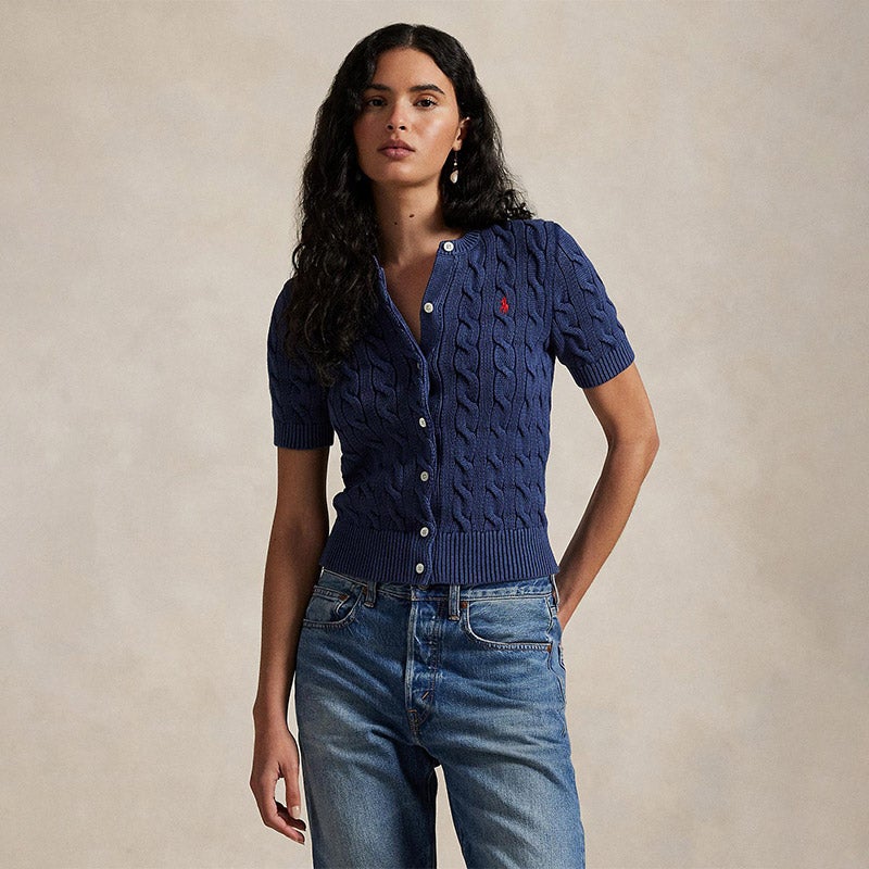 POLO by Ralph Lauren ケーブルニット カーディガン 水色 S POLO RALPH LAUREN カーディガン ケーブルニット コットン