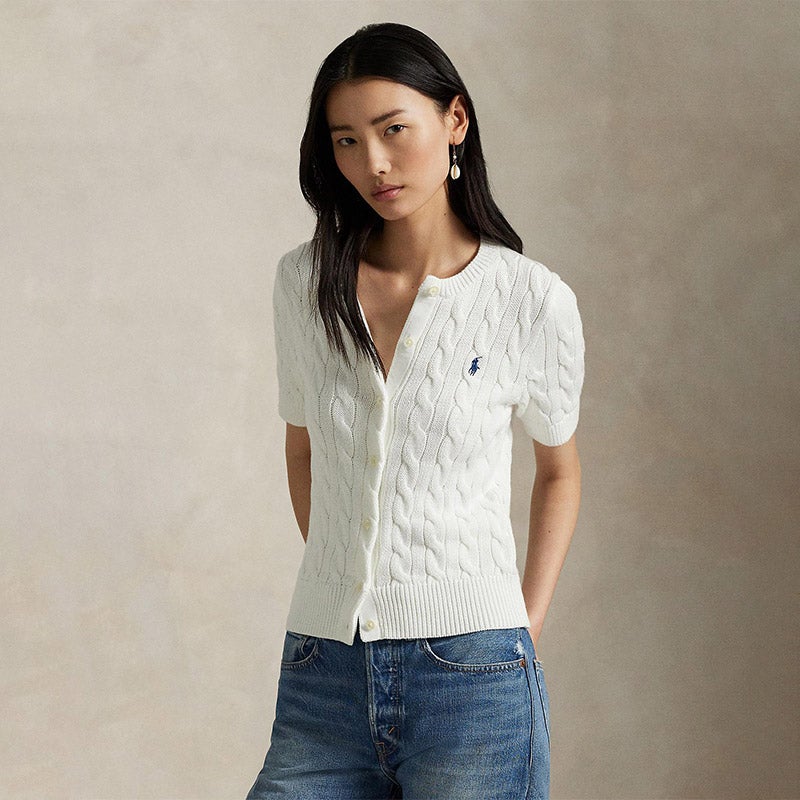 新品未使用★ケーブル コットン ショートスリーブ Polo カーディガン RALPH LAUREN｜ケーブル コットン ショートスリーブ Polo