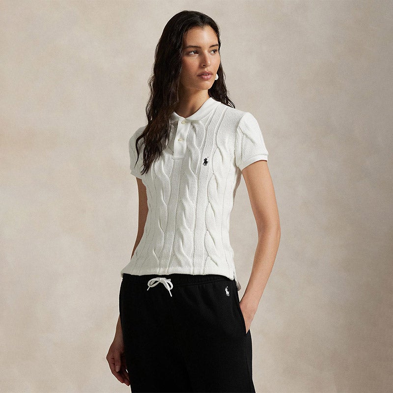美品✨POLO RALPH LAUREN✨コットンケーブルニットポロシャツ M POLO RALPH LAUREN（ウィメンズ） ケーブルニット コットン
