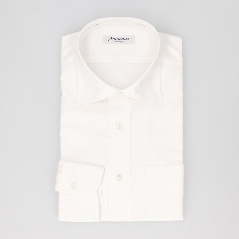 綿100％白無地長袖ワイシャツシャツ ワイドカラー