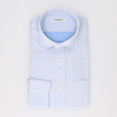 綿100％ドビードット柄長袖ワイシャツ セミワイドカラー