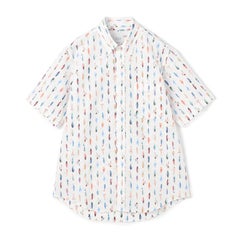 【日本製】綿100％ルアー柄リップル半袖ボタンダウンシャツ