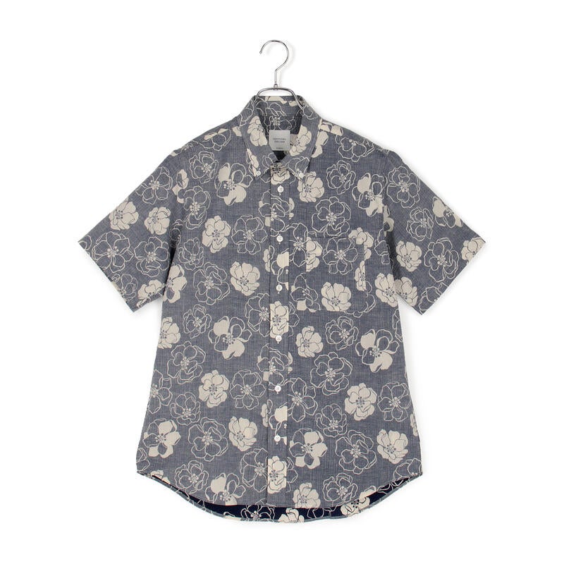 【日本製】綿100％フラワー柄半袖ボタンダウンシャツ
