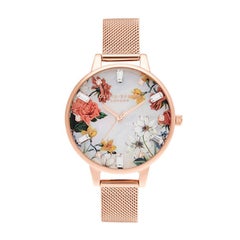 Sparkle Florals - Demi Mother Of Pearl Dial Rose Gold Mesh
