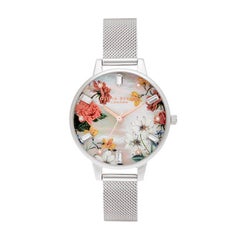 Sparkle Florals - Demi Mother Of Pearl Dial Silver Mesh