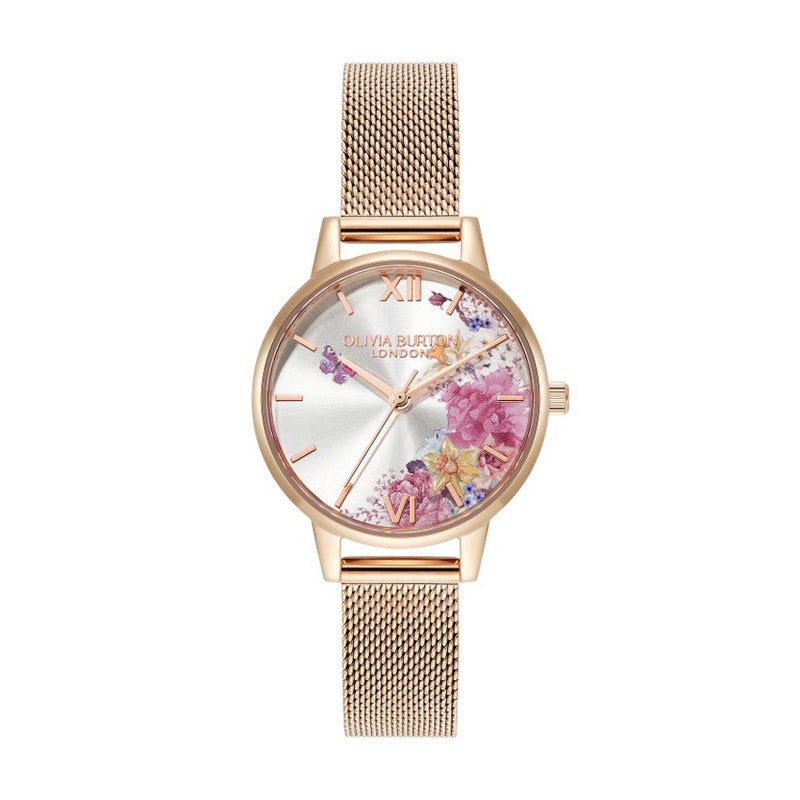 シグネチャー - 30mm イラストレイテッド フローラル ローズゴールド メッシュ ウォッチ