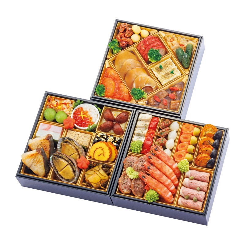 (横 077-105）なすび亭×オステリアルッカ 東4丁目×赤坂四川飯店/和洋中三段重★