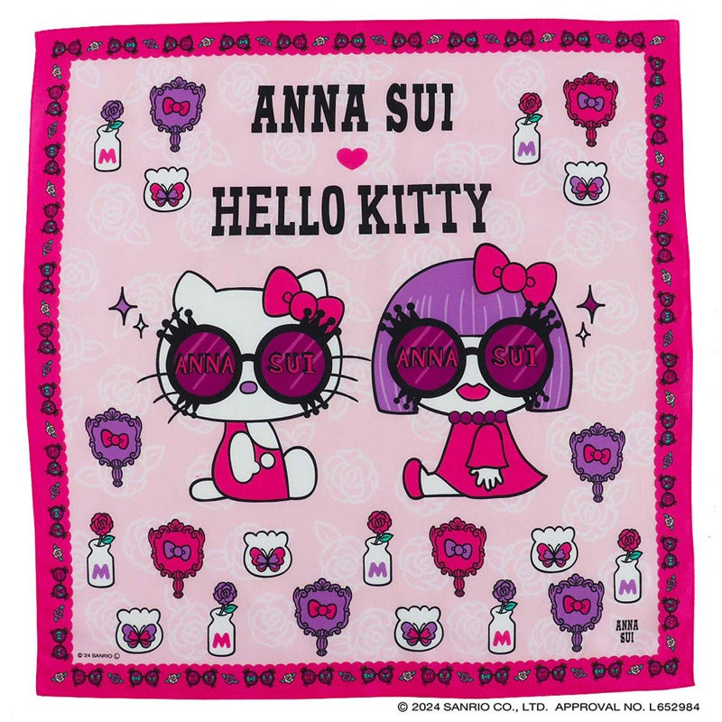 ANNA SUI × HELLO KITTY 大判 プリントハンカチ（約52cm） 0001