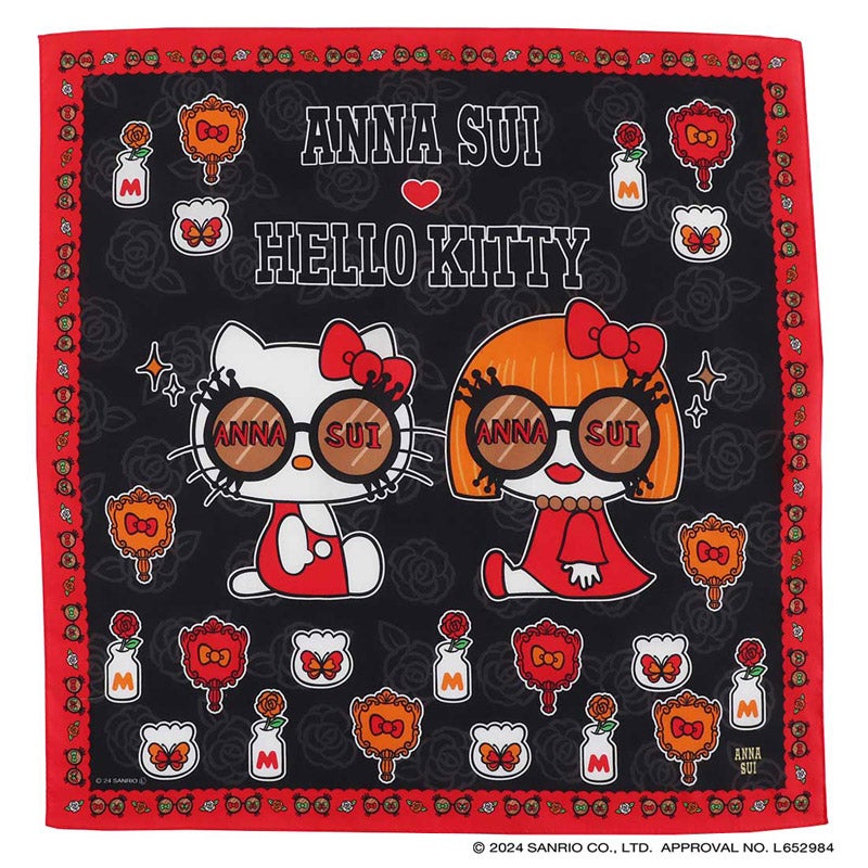 ANNA SUI × HELLO KITTY 大判 プリントハンカチ（約52cm） 0001