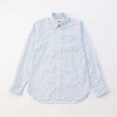 【日本製】花柄小紋プリント綿100％長袖カジュアルシャツ ボタンダウン