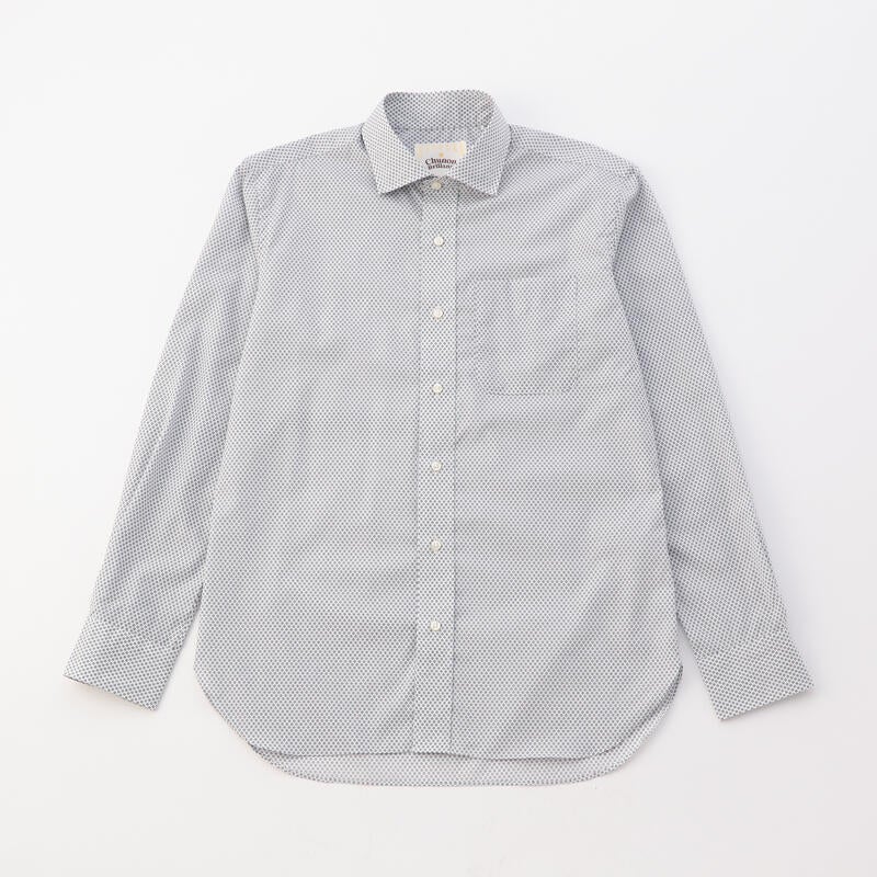 【日本製】小紋柄プリント綿100％長袖カジュアルシャツ ワイドカラー