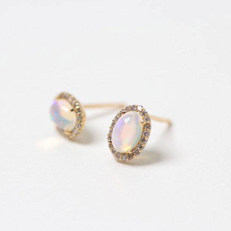 Oval Opal & Diamond Pierce | K18