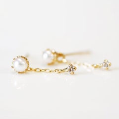 Pearl & Diamond Charm Pierce | K18