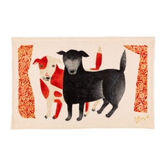 【MiW】イヌティータオル（黒犬チョークと赤斑犬のテン）：レッド