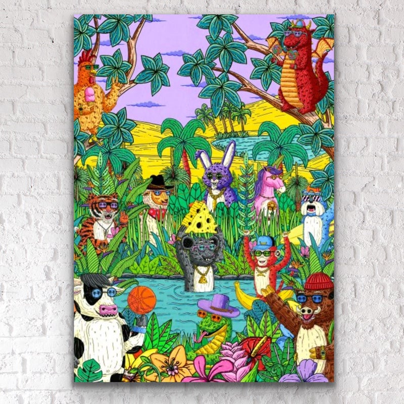 キャンバスプリントアート_十二支Friends in Jungle　70×50cm