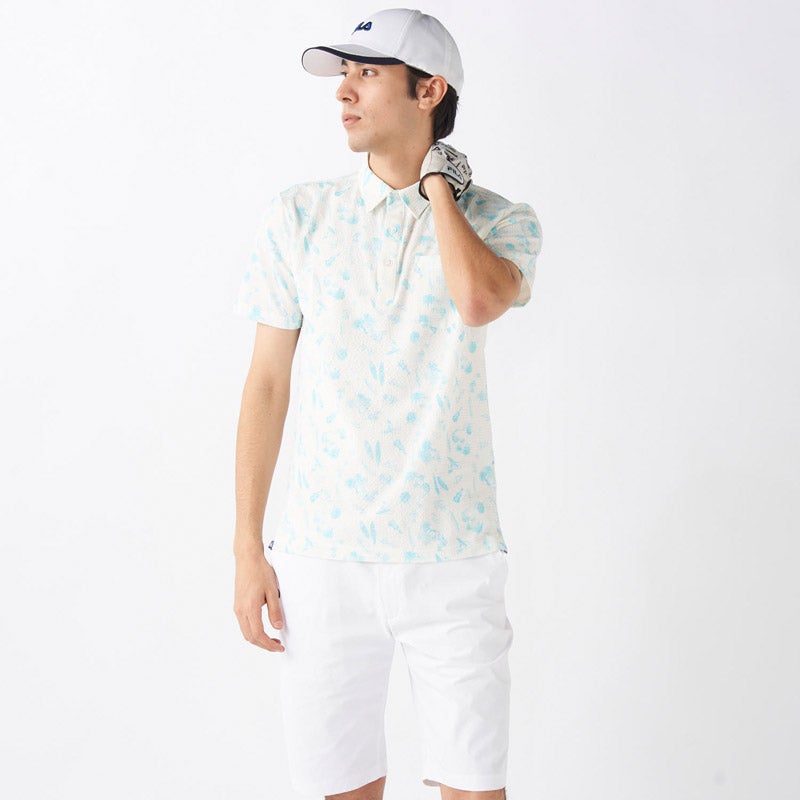 美品✨FILA GOLF フィラゴルフ　アロハ　パイナップル　アロハシャツ FILA フィラ ゴルフ 半袖 ポロシャツ SMU 744646G ネイビー