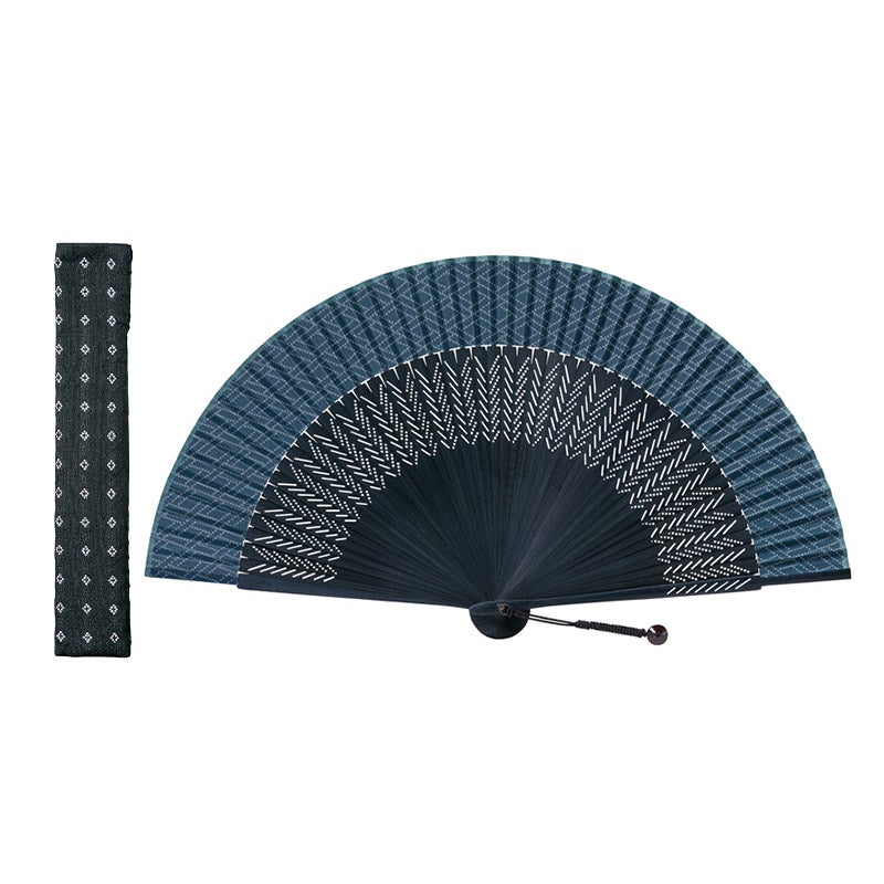 【桐箱入り/扇子袋セット】扇子 菱卍 灰青  (3231S/22.0cm)