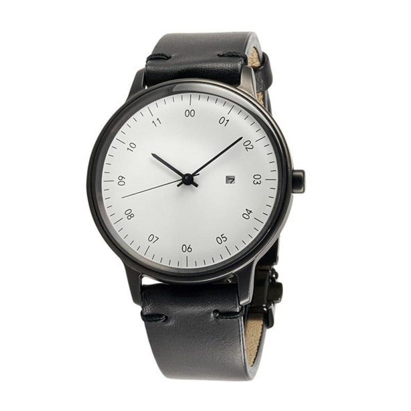 SK01/SS BLACK HONING FINISH/WHITE DIAL/BLACK D BUCKLE BLACK BUTTERO LEATHER