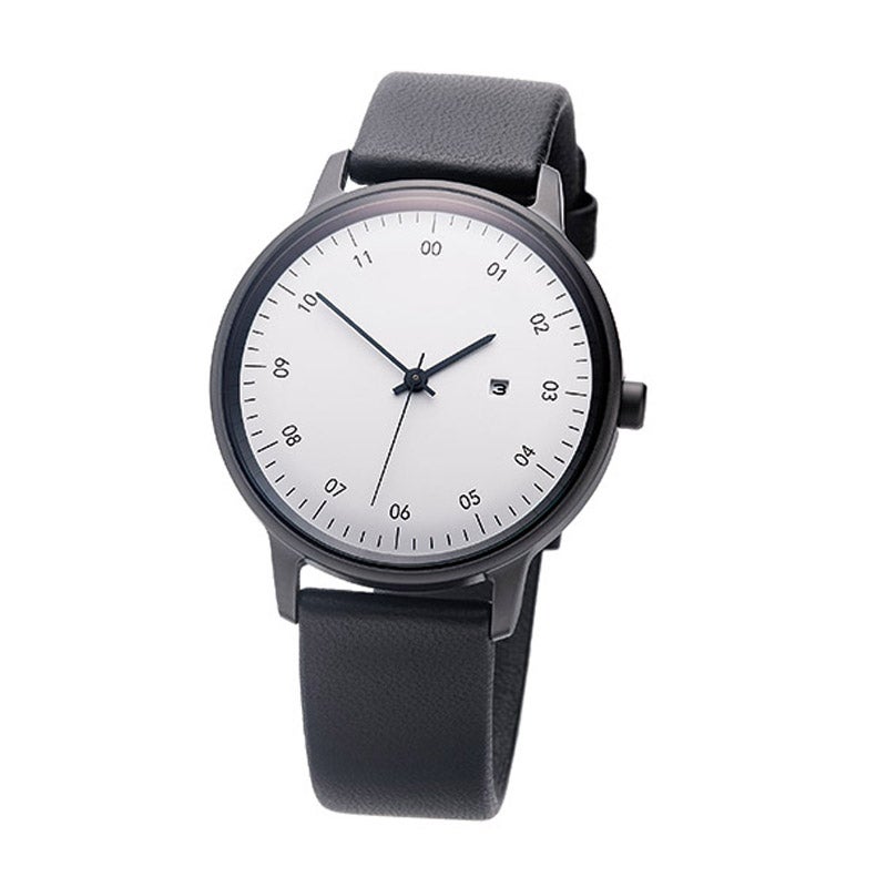 SK01/SS BLACK HONING FINISH/WHITE DIAL/BLACK SHEEPSKIN LEATHER