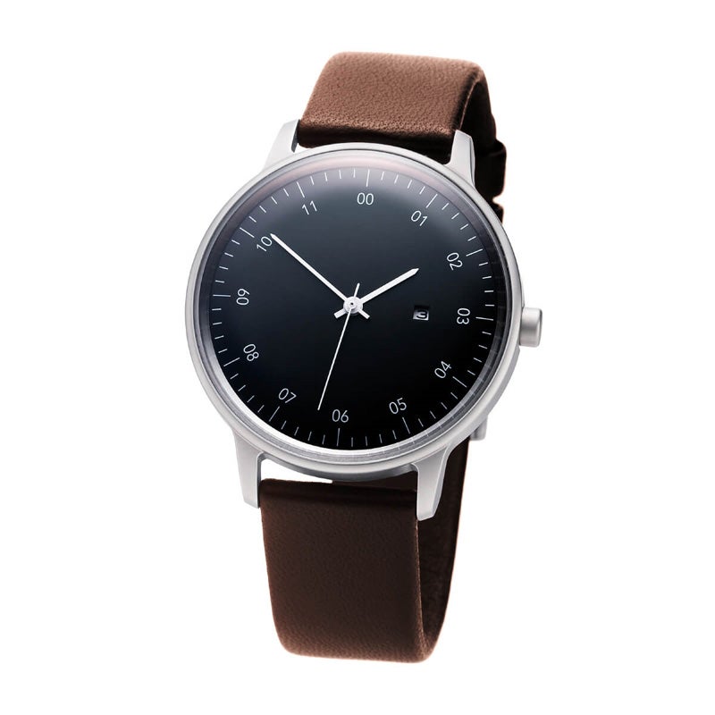 SK01/SS SILVER HONING FINISH/BLACK DIAL/BROWN COW LETHER