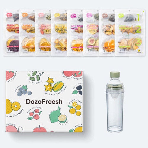 DozoFreesh Gift Set （Smoky Green Bottle） 全種8袋とHARIOのフィルターインボトルのプレゼントBOXセット