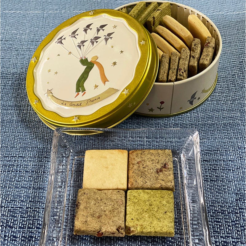 はるゆたかクッキー プリンス缶【はるゆたかプレーン ＆ ほうじ茶×カカオニブ ＆ 紅茶×カカオニブ ＆ 緑 